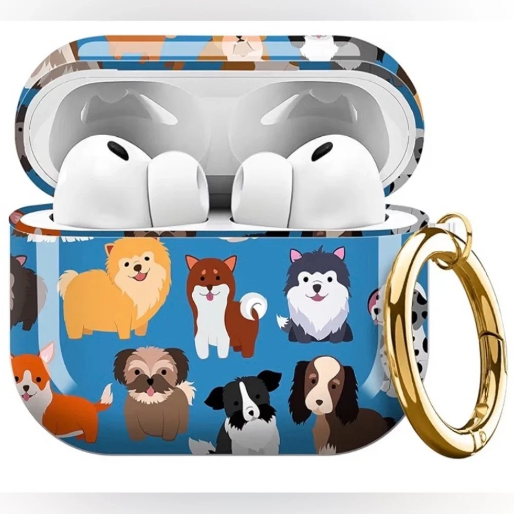 AirPods Case - Dog print & Gold Keyring